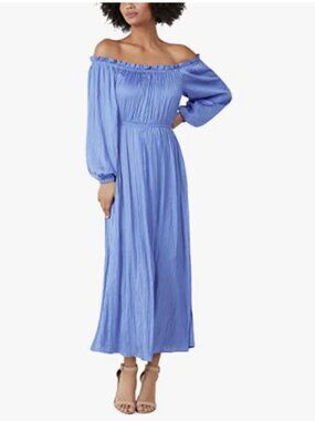 BCBGMaxazria Off-The-Shoulder Long Sleeve Maxi Dress in Wedgewood Size L